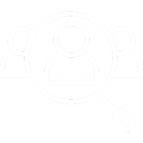 Magnifying glass over group of people icon.