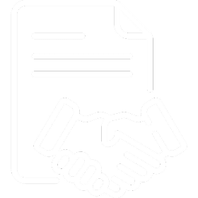 Handshake with document icon on black background.
