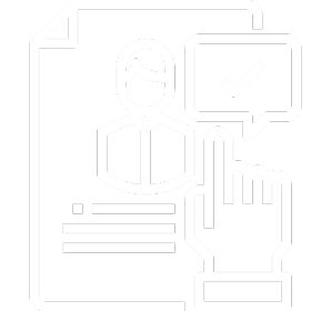 Profile approval icon with document and hand.