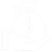 Hand holding a money bag icon.
