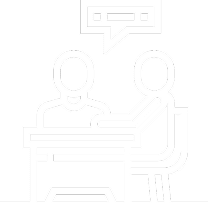 Two people talking at a table icon.
