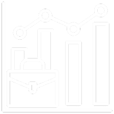 Briefcase and bar graph with line chart.